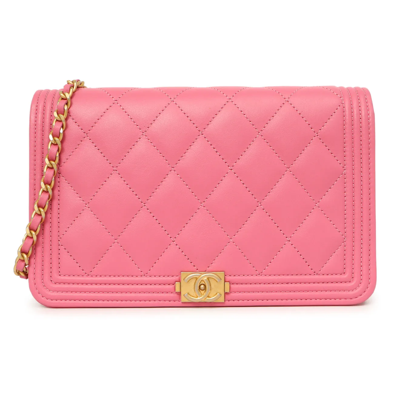 Chanel Pink Quilted Calfskin Boy Wallet on Chain