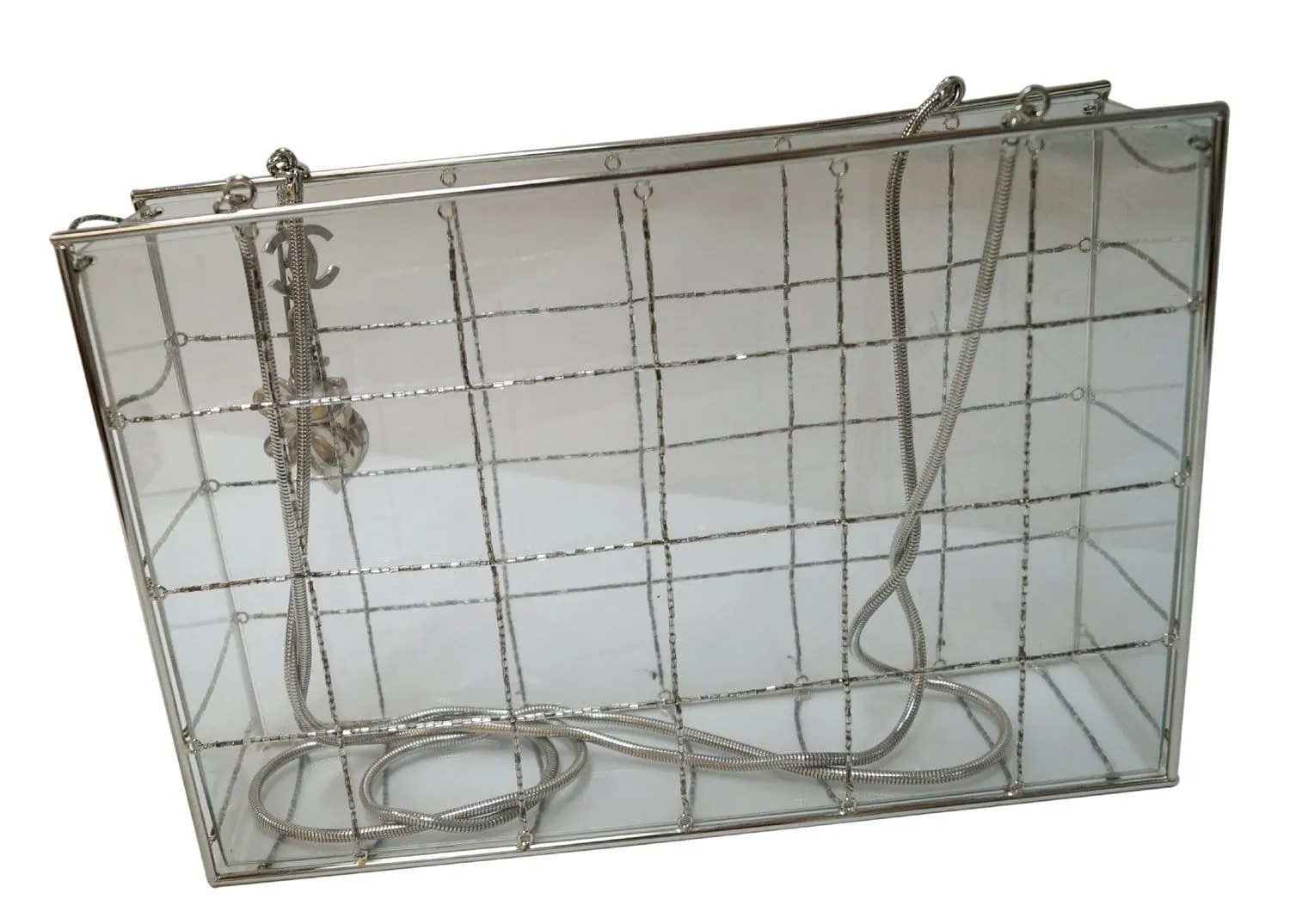 CHANEL Plastic Box Chain Grid Clear Shoulder Bag Rare