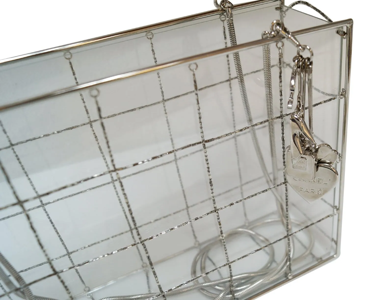 CHANEL Plastic Box Chain Grid Clear Shoulder Bag Rare