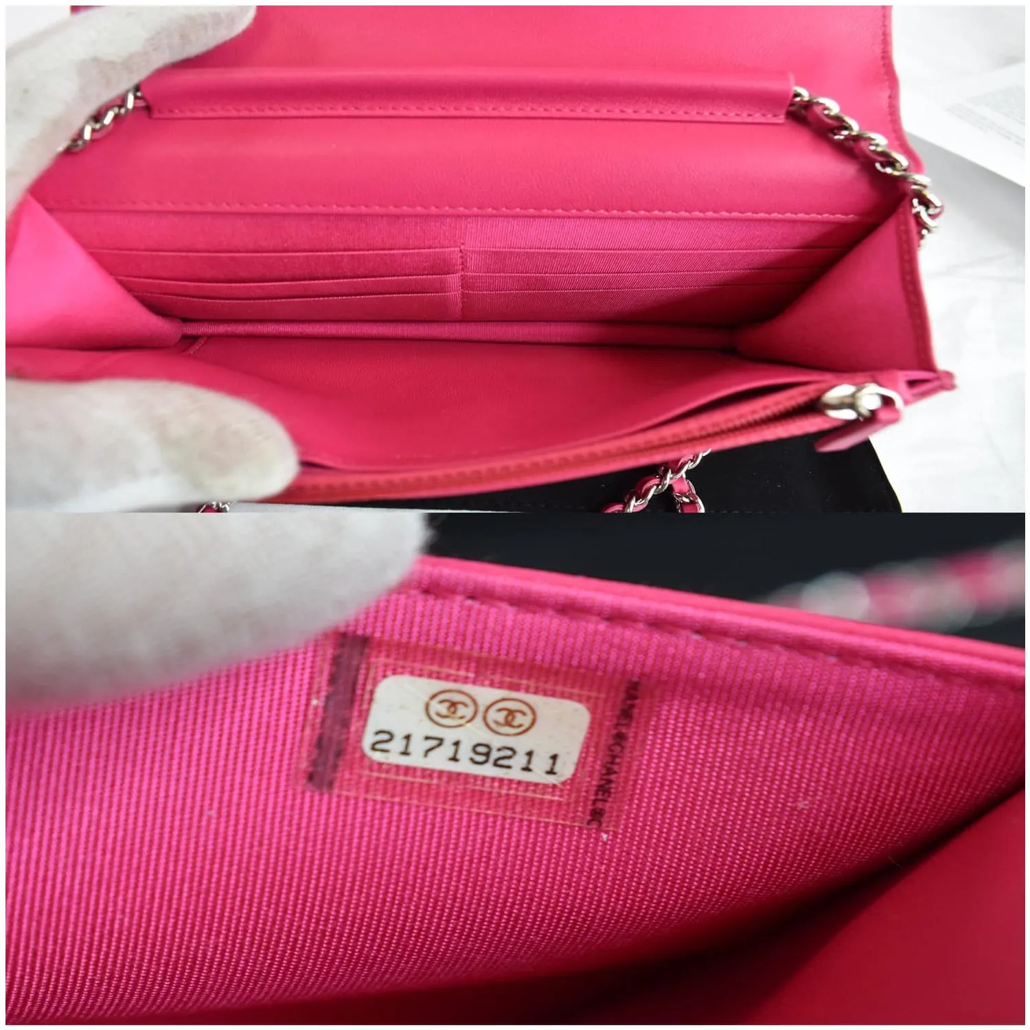 CHANEL Quilted Diamond CC Wallet On Chain WOC Crossbody Bag Fuchsia