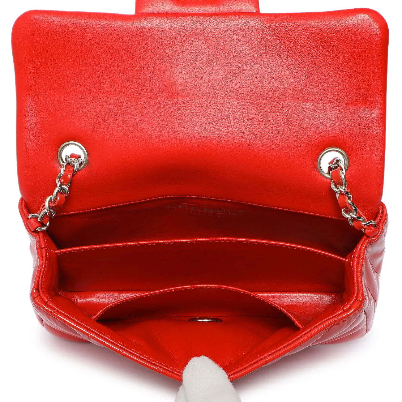 Chanel Red Patent Chevron Extra Mini Rectangular Flap