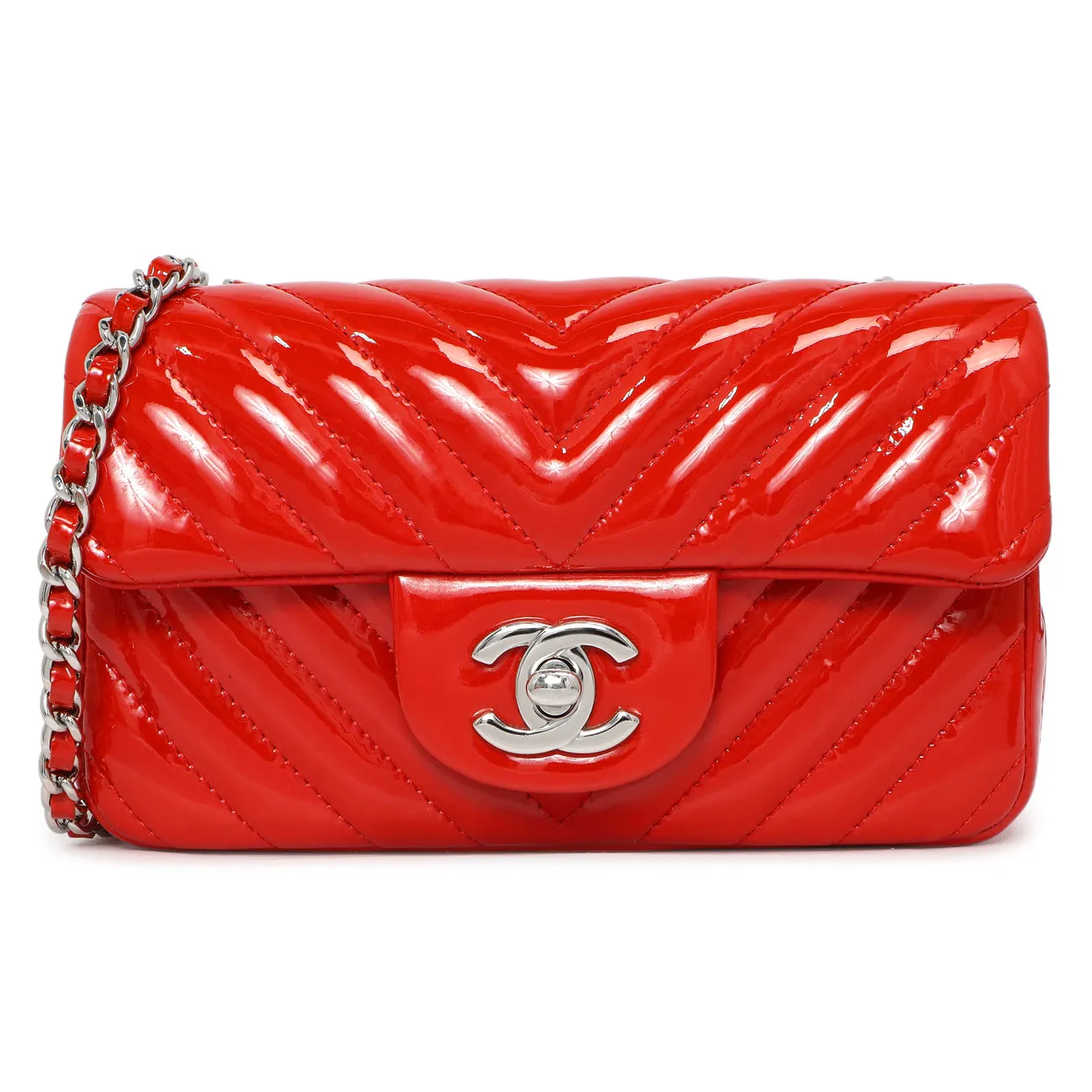 Chanel Red Patent Chevron Extra Mini Rectangular Flap