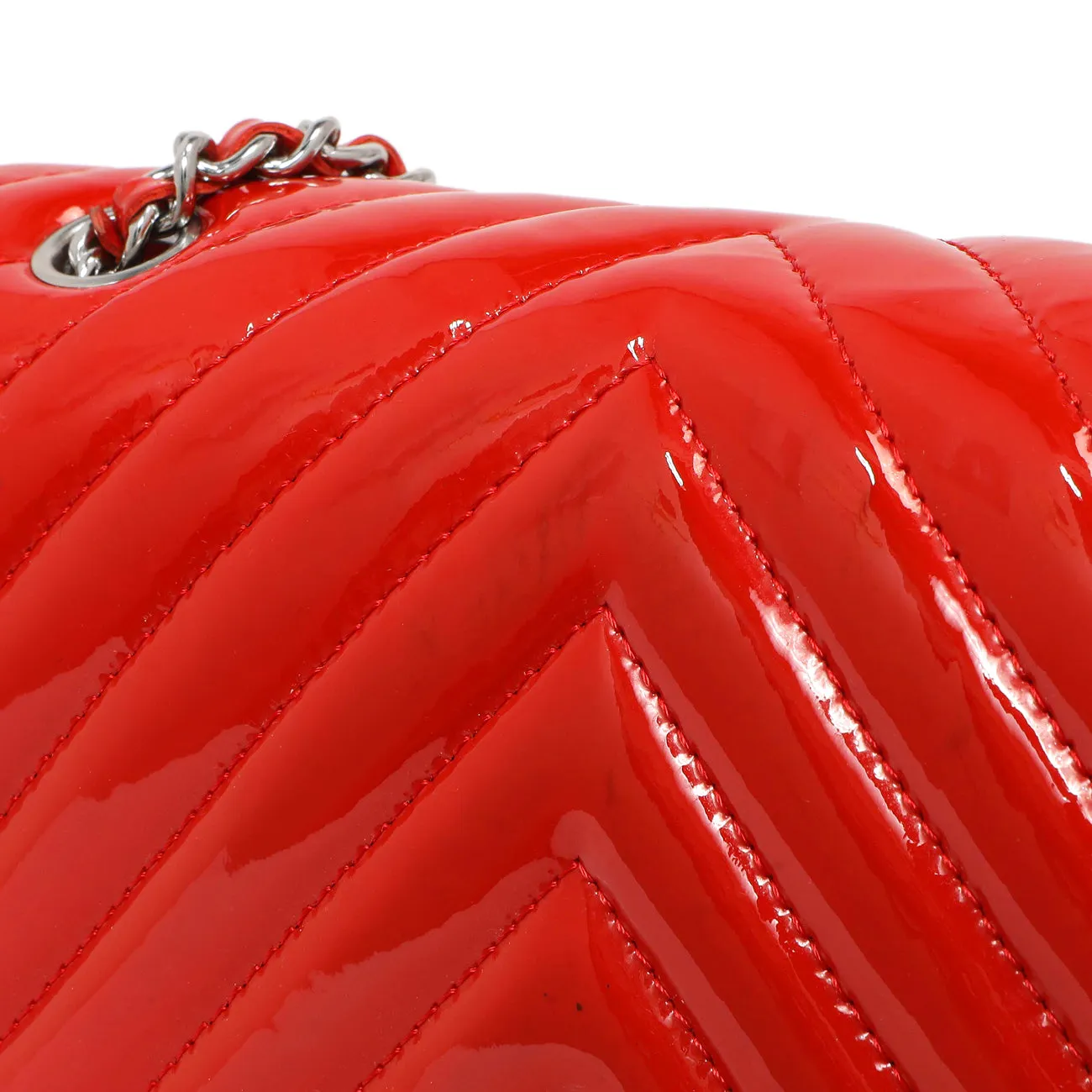 Chanel Red Patent Chevron Extra Mini Rectangular Flap
