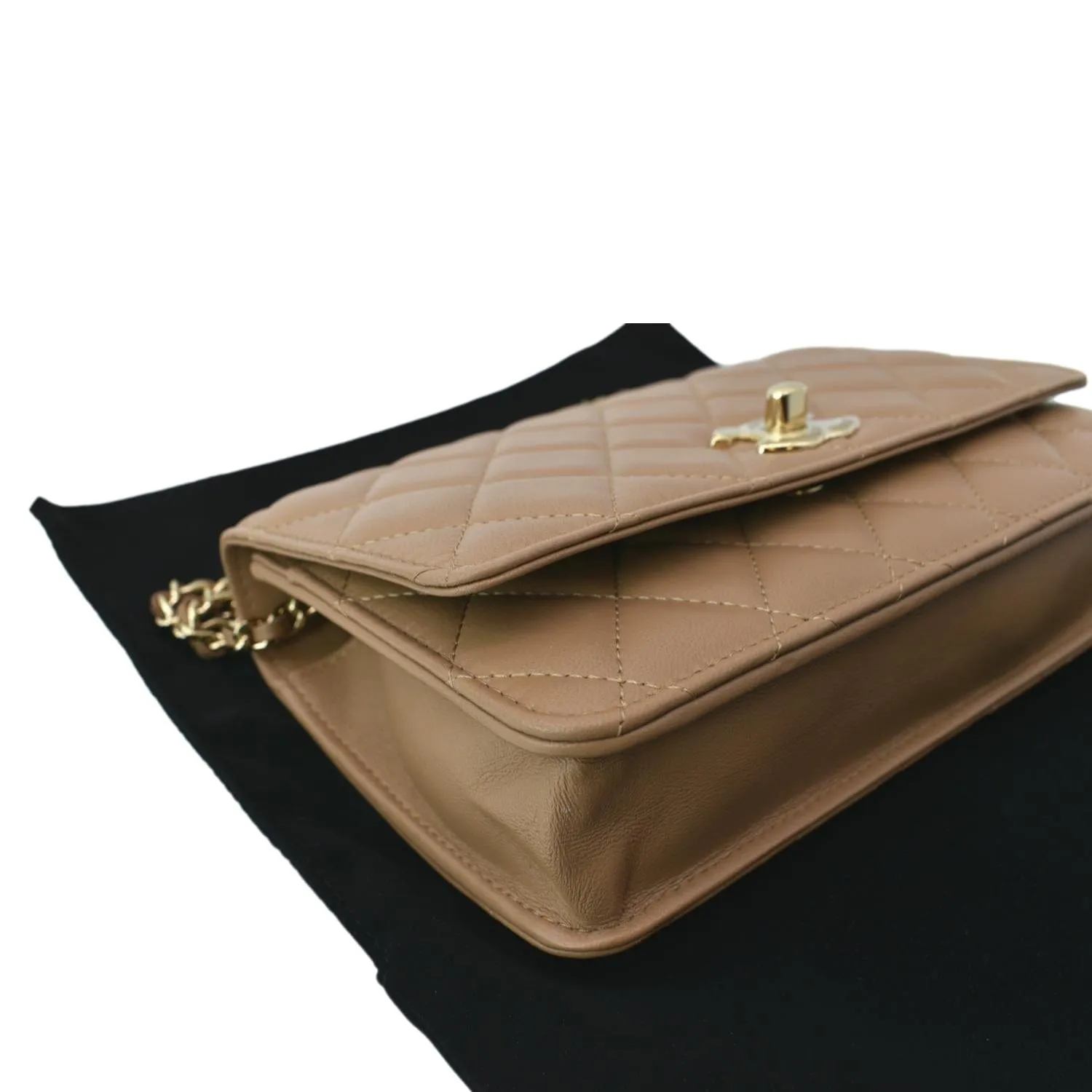 CHANEL Trendy CC Lambskin Leather Wallet On Chain Crossbody Bag Brown