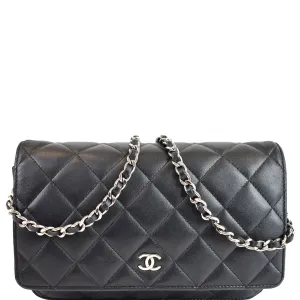 CHANEL Wallet On Chain Lambskin Leather WOC Crossbody Bag Black