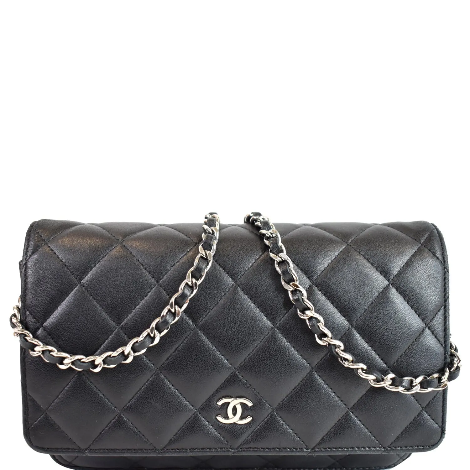 CHANEL Wallet On Chain Lambskin Leather WOC Crossbody Bag Black
