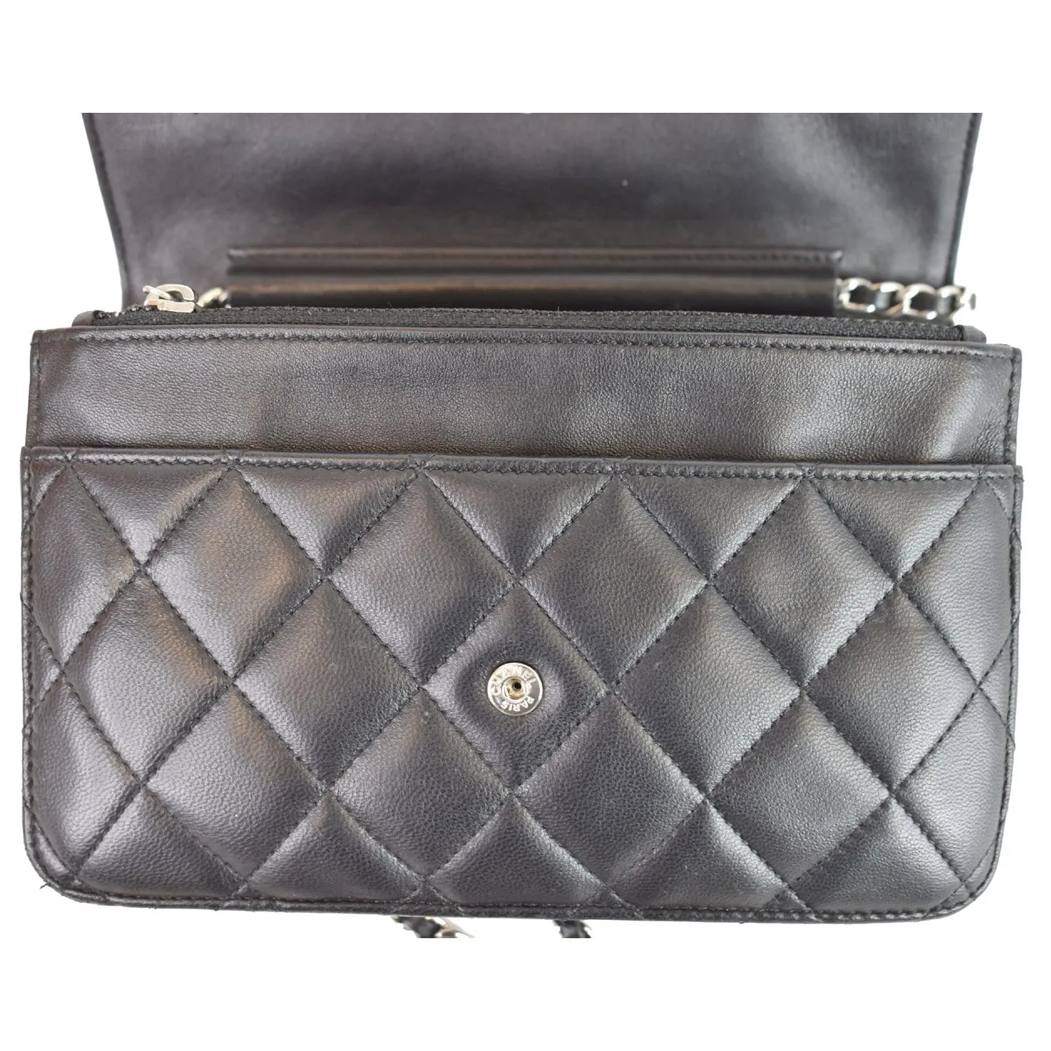 CHANEL Wallet On Chain Lambskin Leather WOC Crossbody Bag Black