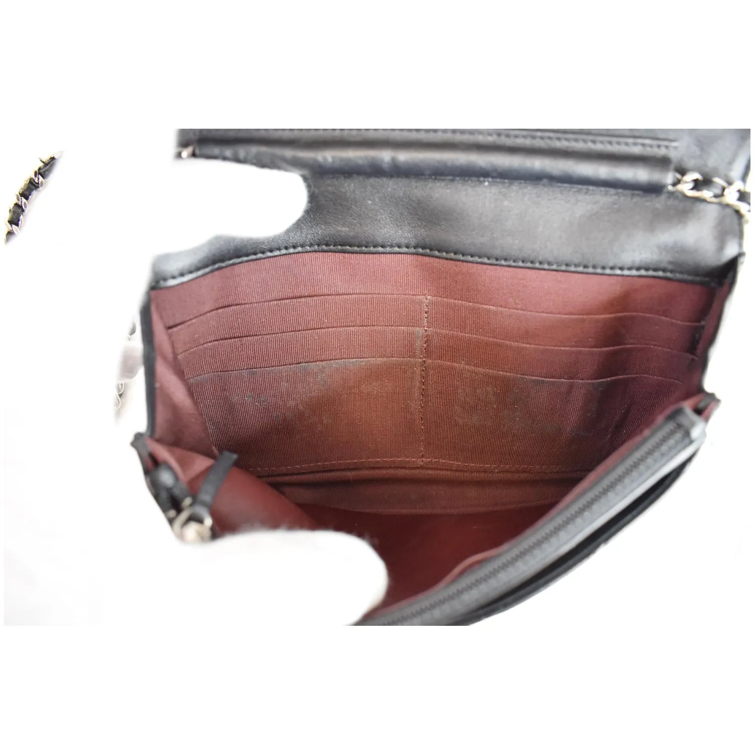 CHANEL Wallet On Chain Lambskin Leather WOC Crossbody Bag Black