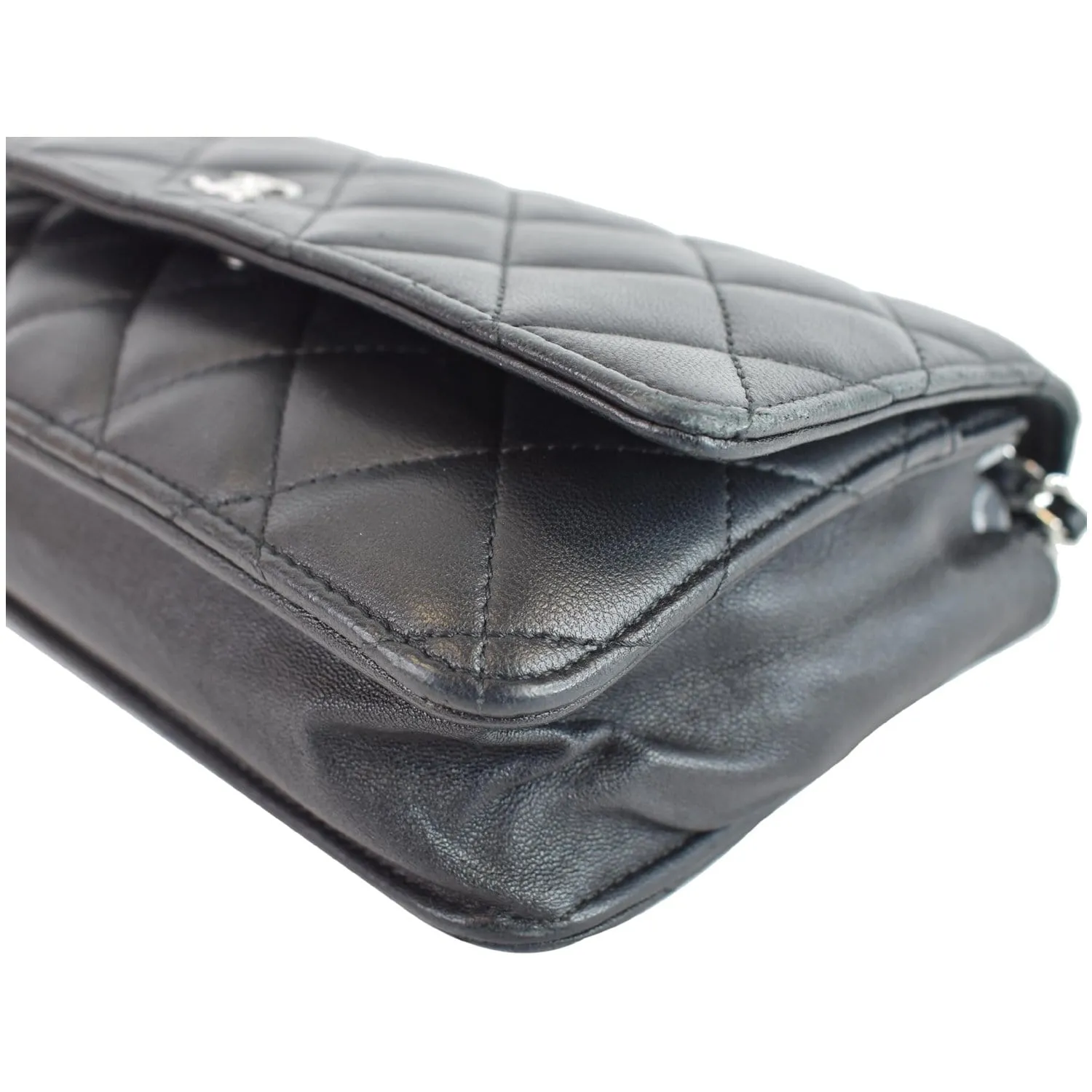 CHANEL Wallet On Chain Lambskin Leather WOC Crossbody Bag Black