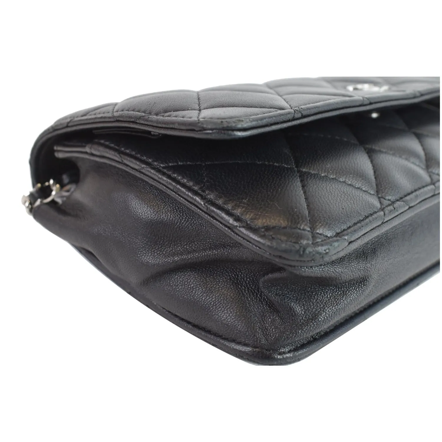 CHANEL Wallet On Chain Lambskin Leather WOC Crossbody Bag Black