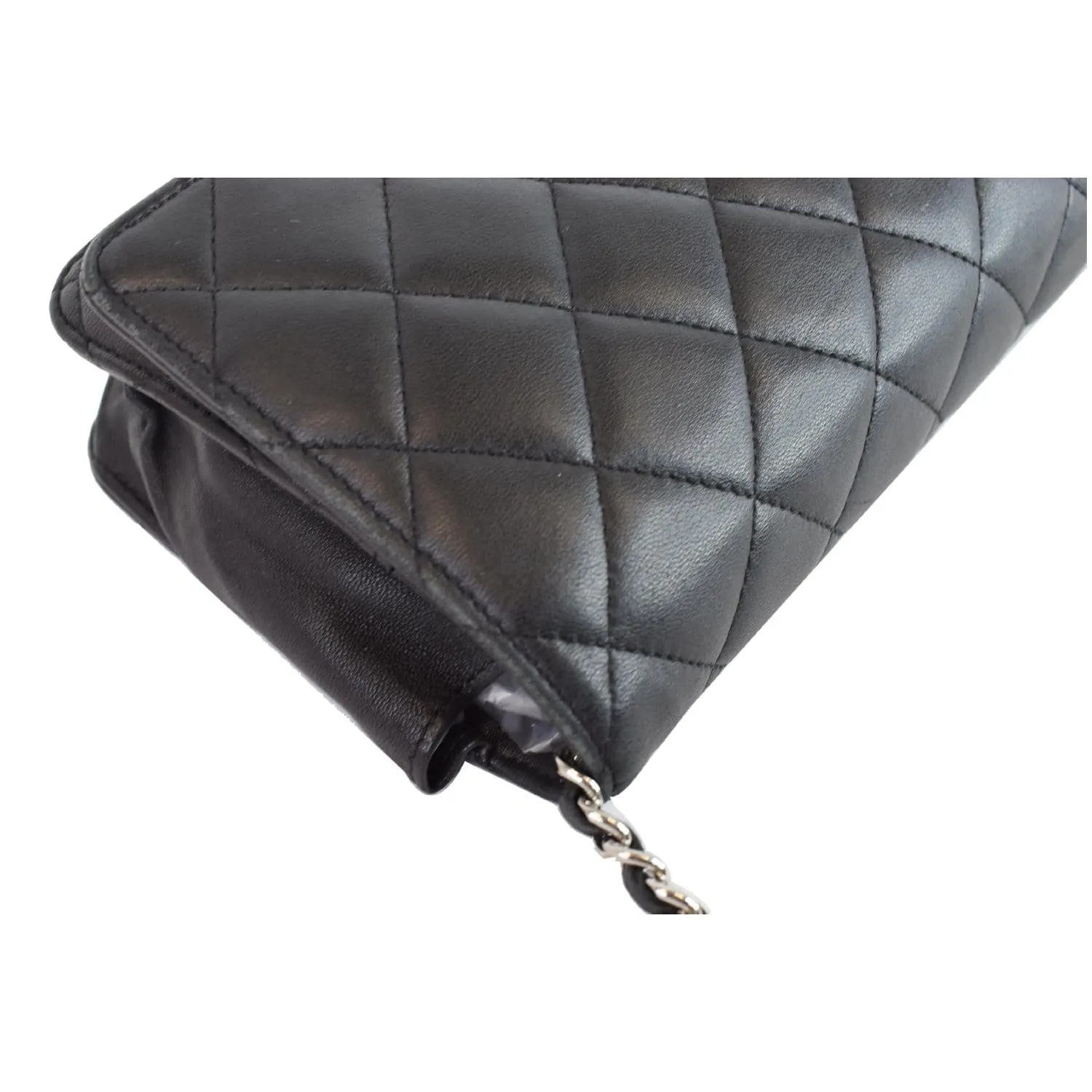 CHANEL Wallet On Chain Lambskin Leather WOC Crossbody Bag Black