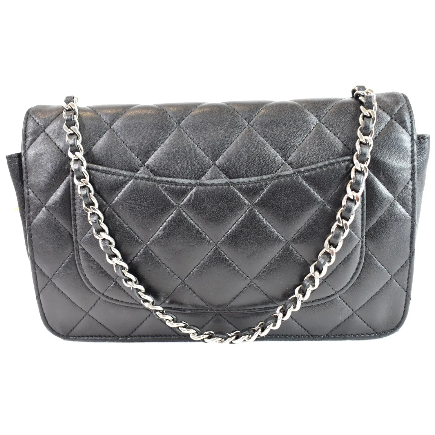 CHANEL Wallet On Chain Lambskin Leather WOC Crossbody Bag Black