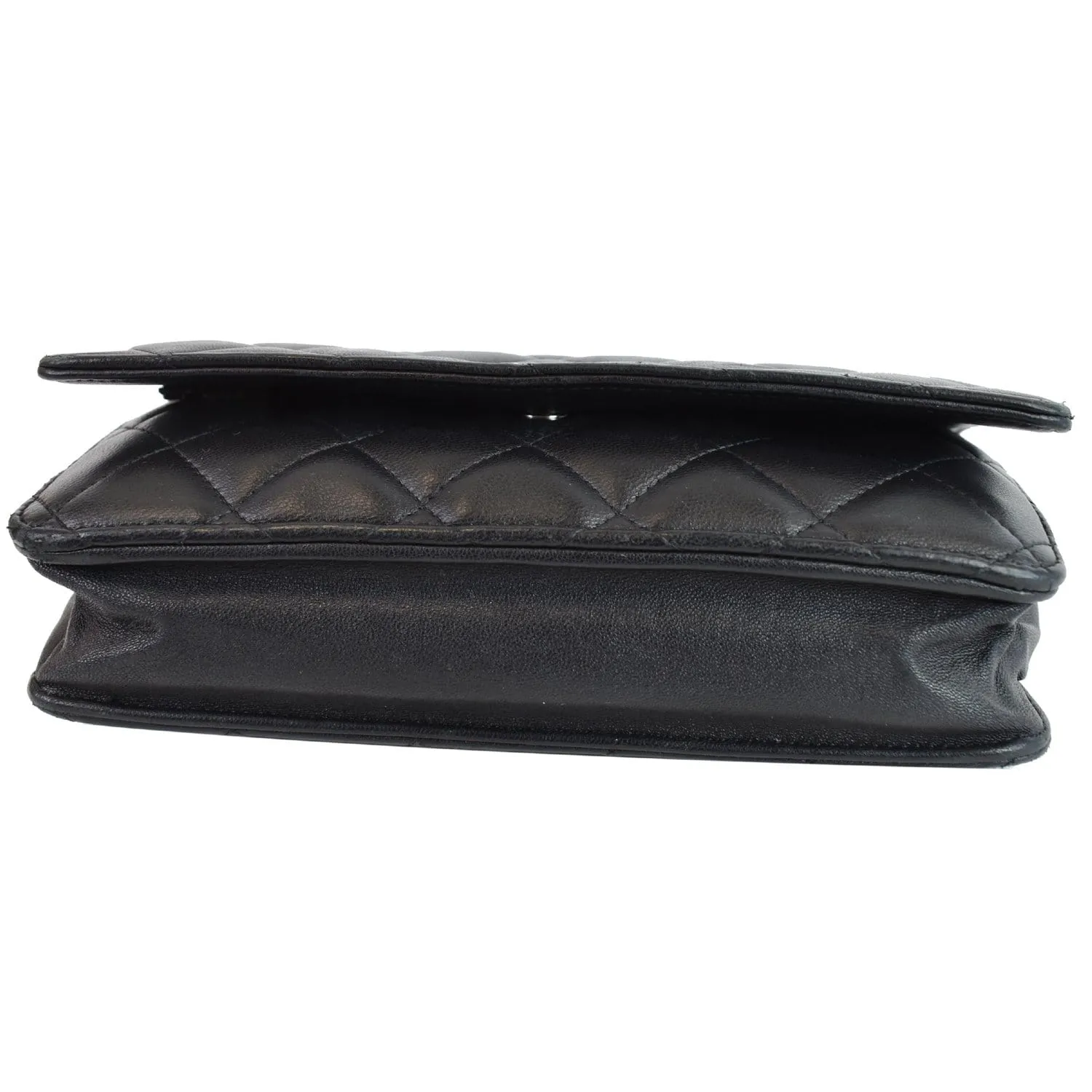 CHANEL Wallet On Chain Lambskin Leather WOC Crossbody Bag Black
