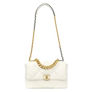Chanel White Quilted Lambskin Large 19 Flap