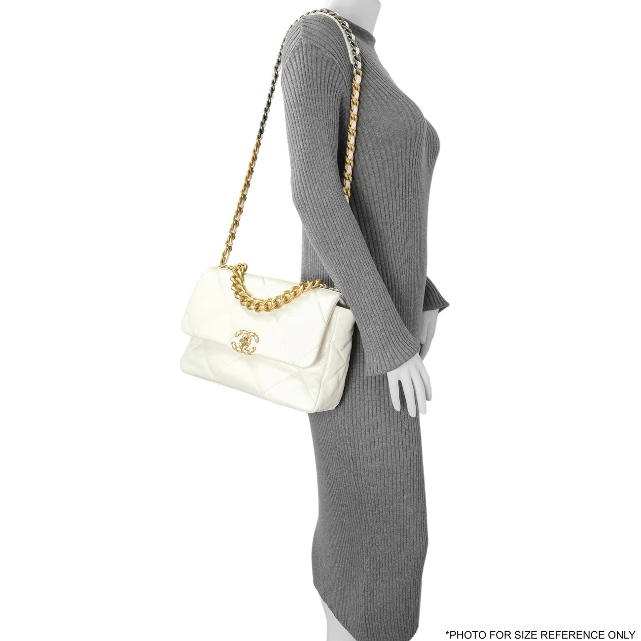Chanel White Quilted Lambskin Large 19 Flap