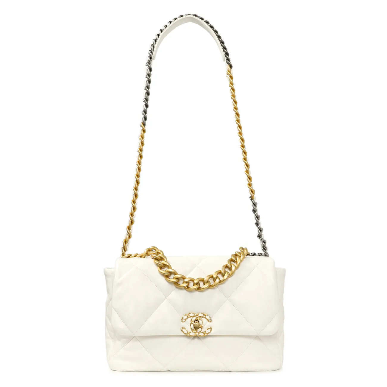 Chanel White Quilted Lambskin Large 19 Flap