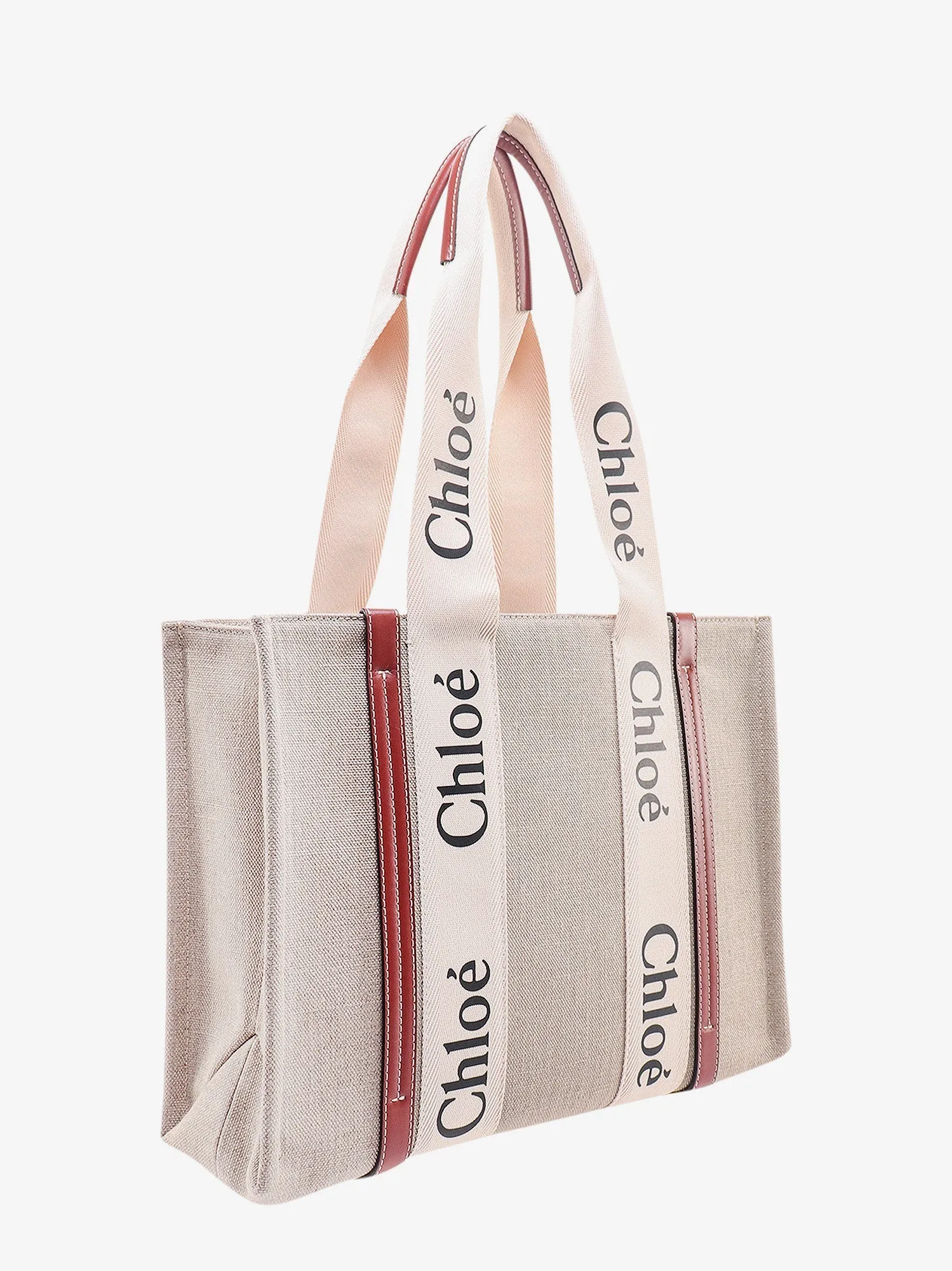 Chloe' Linen Shoulder Bag With Logo Print.This Bag Is Made With Lower Environmental Impact Material