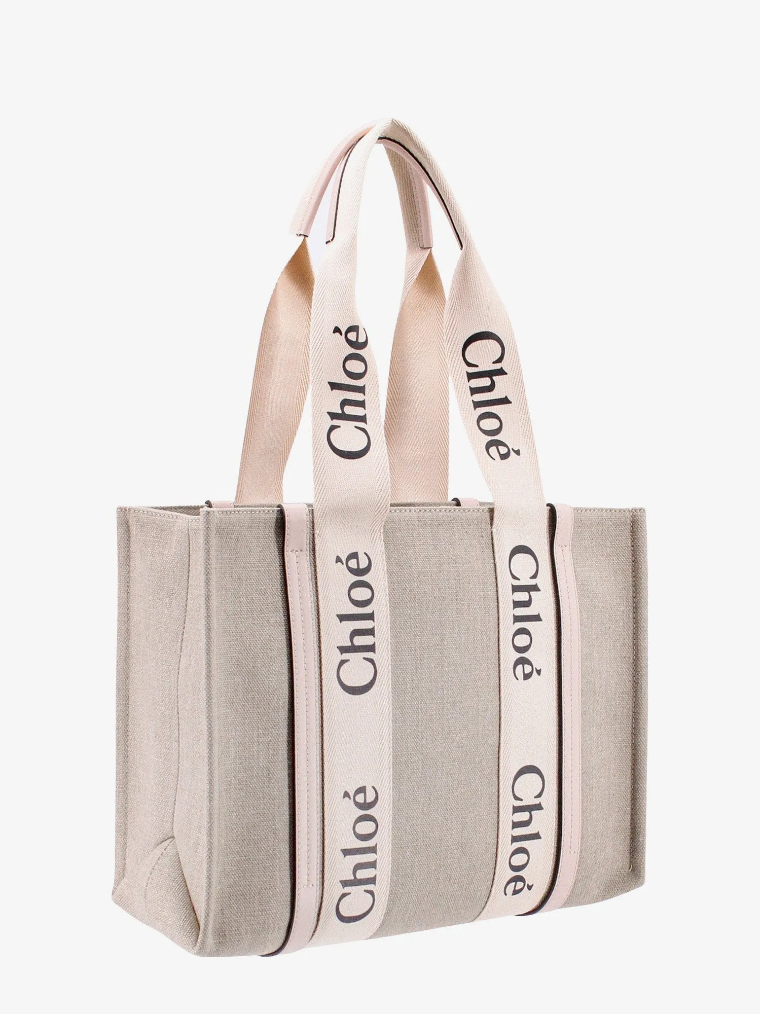 Chloe' Linen Shoulder Bag With Logo Print.This Bag Is Made With Lower Environmental Impact Material