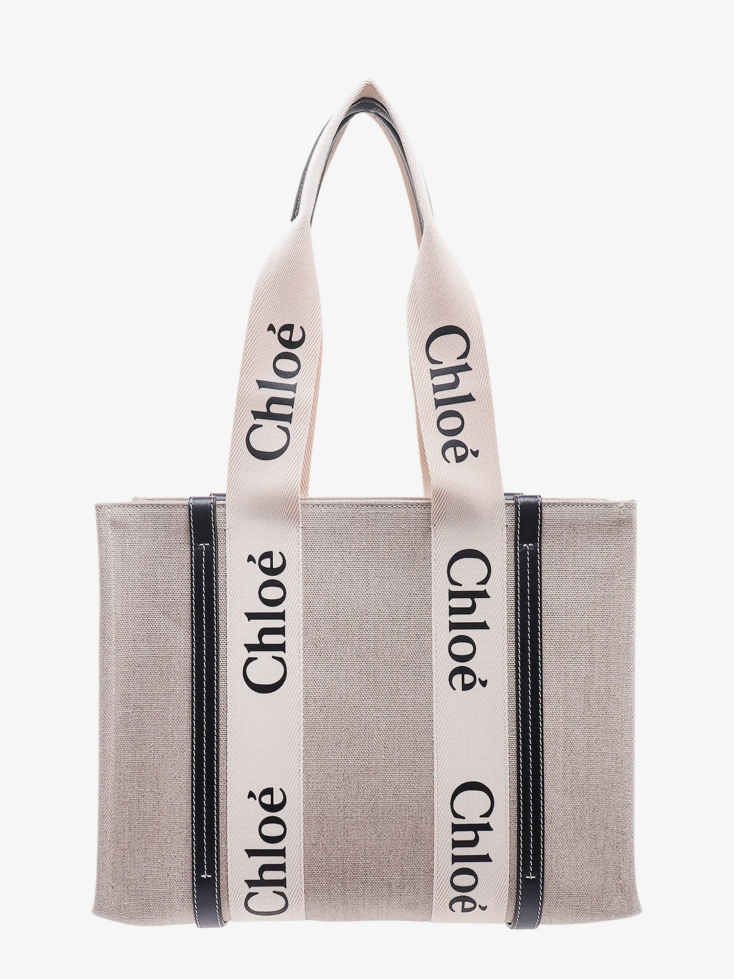 Chloe' Linen Shoulder Bag With Logo Print.This Bag Is Made With Lower Environmental Impact Material