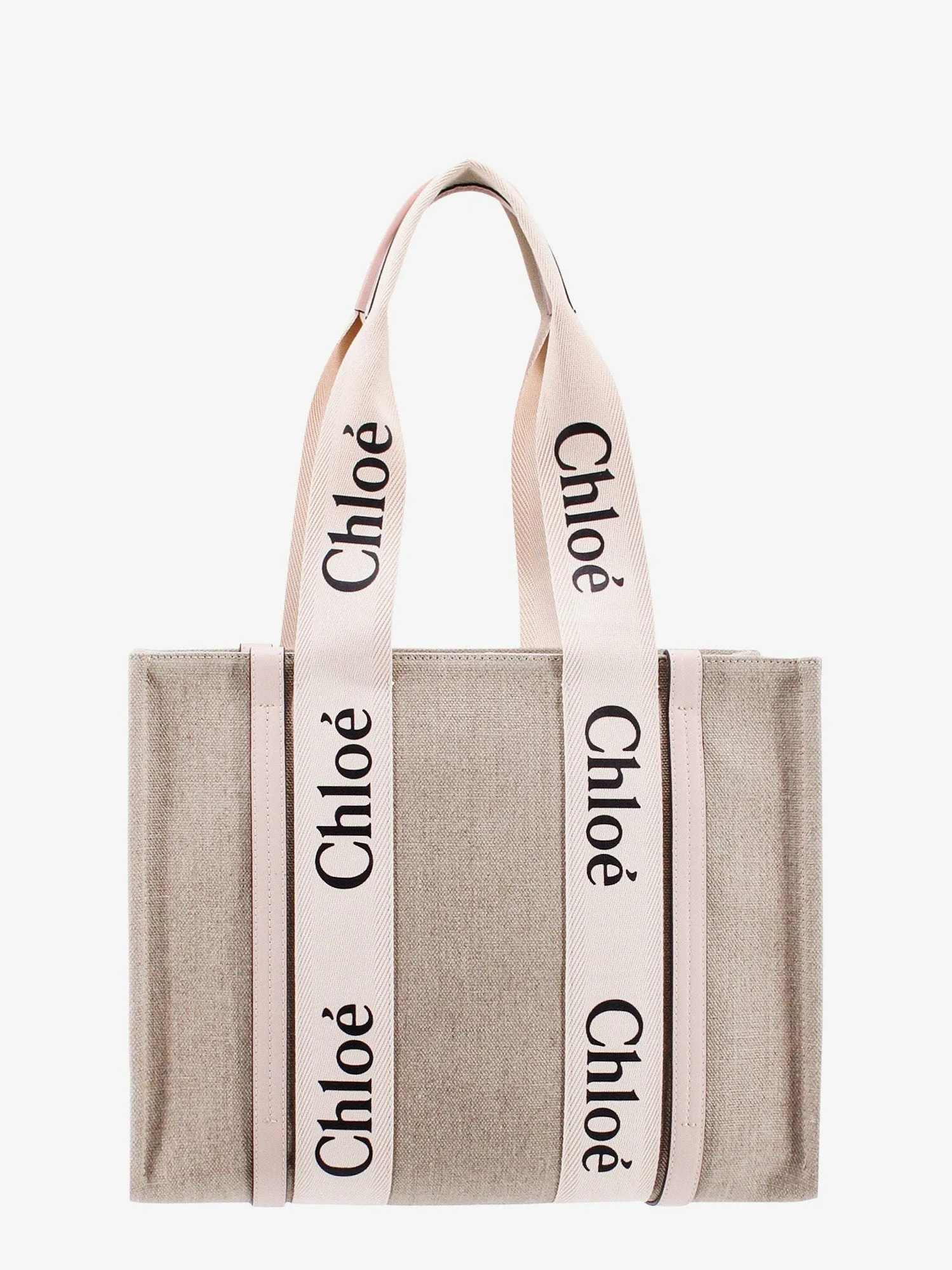 Chloe' Linen Shoulder Bag With Logo Print.This Bag Is Made With Lower Environmental Impact Material