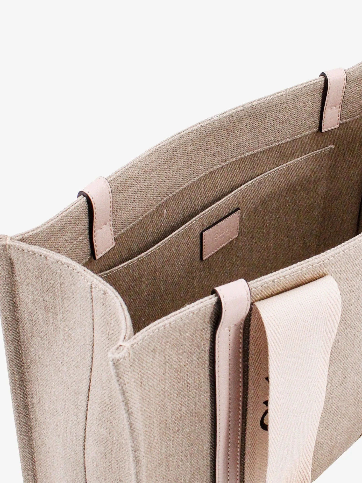 Chloe' Linen Shoulder Bag With Logo Print.This Bag Is Made With Lower Environmental Impact Material