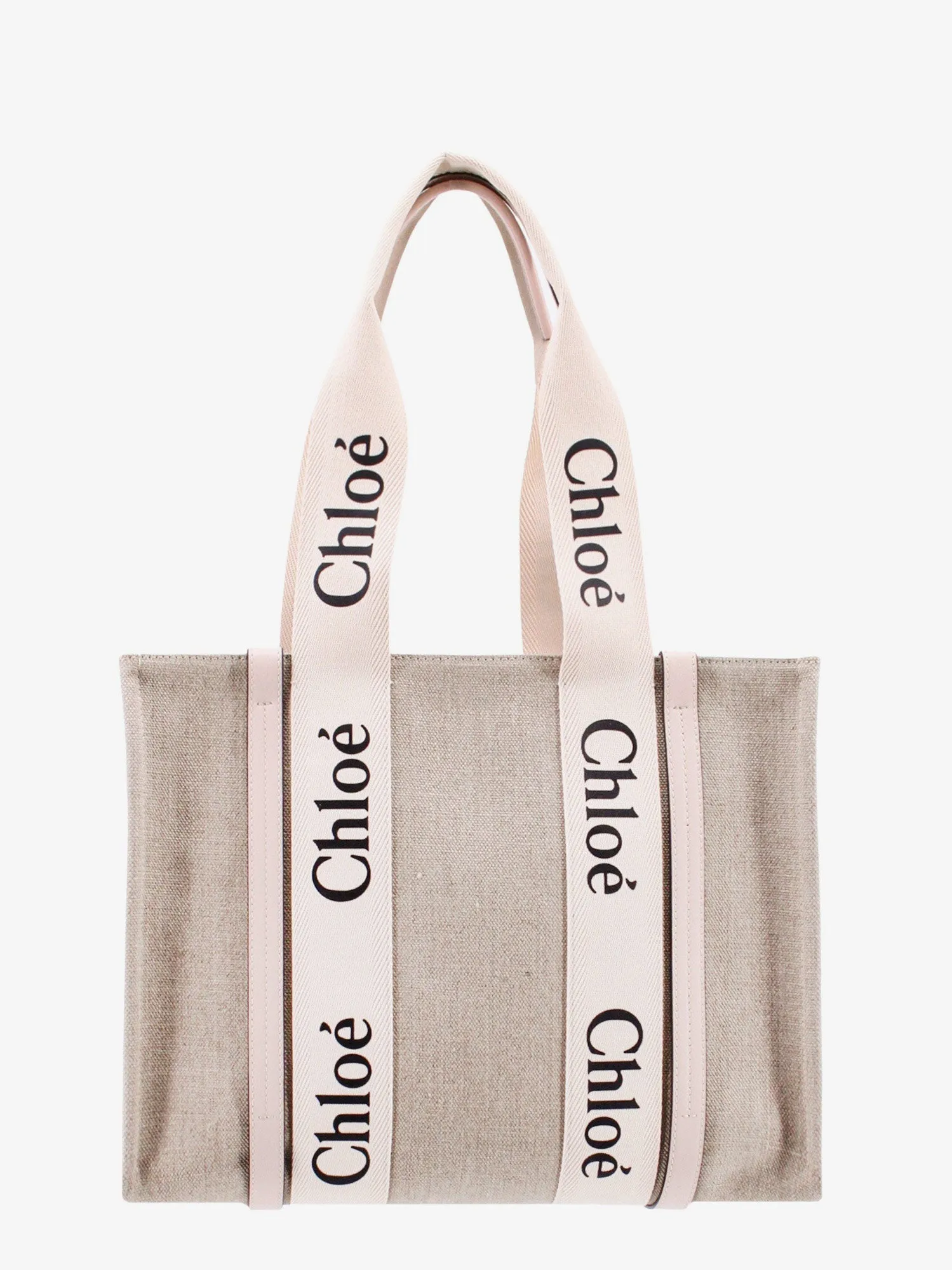 Chloe' Linen Shoulder Bag With Logo Print.This Bag Is Made With Lower Environmental Impact Material