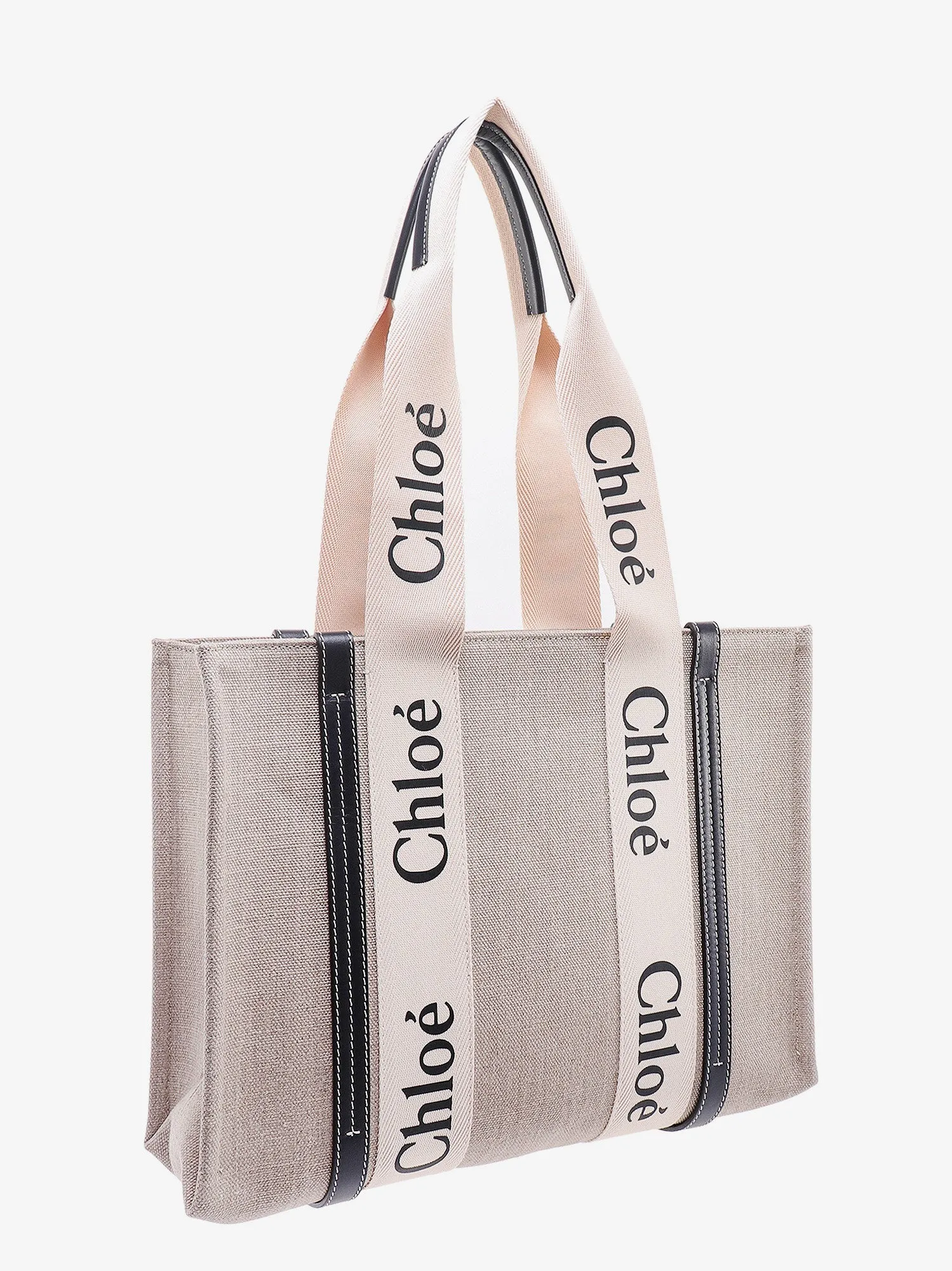 Chloe' Linen Shoulder Bag With Logo Print.This Bag Is Made With Lower Environmental Impact Material