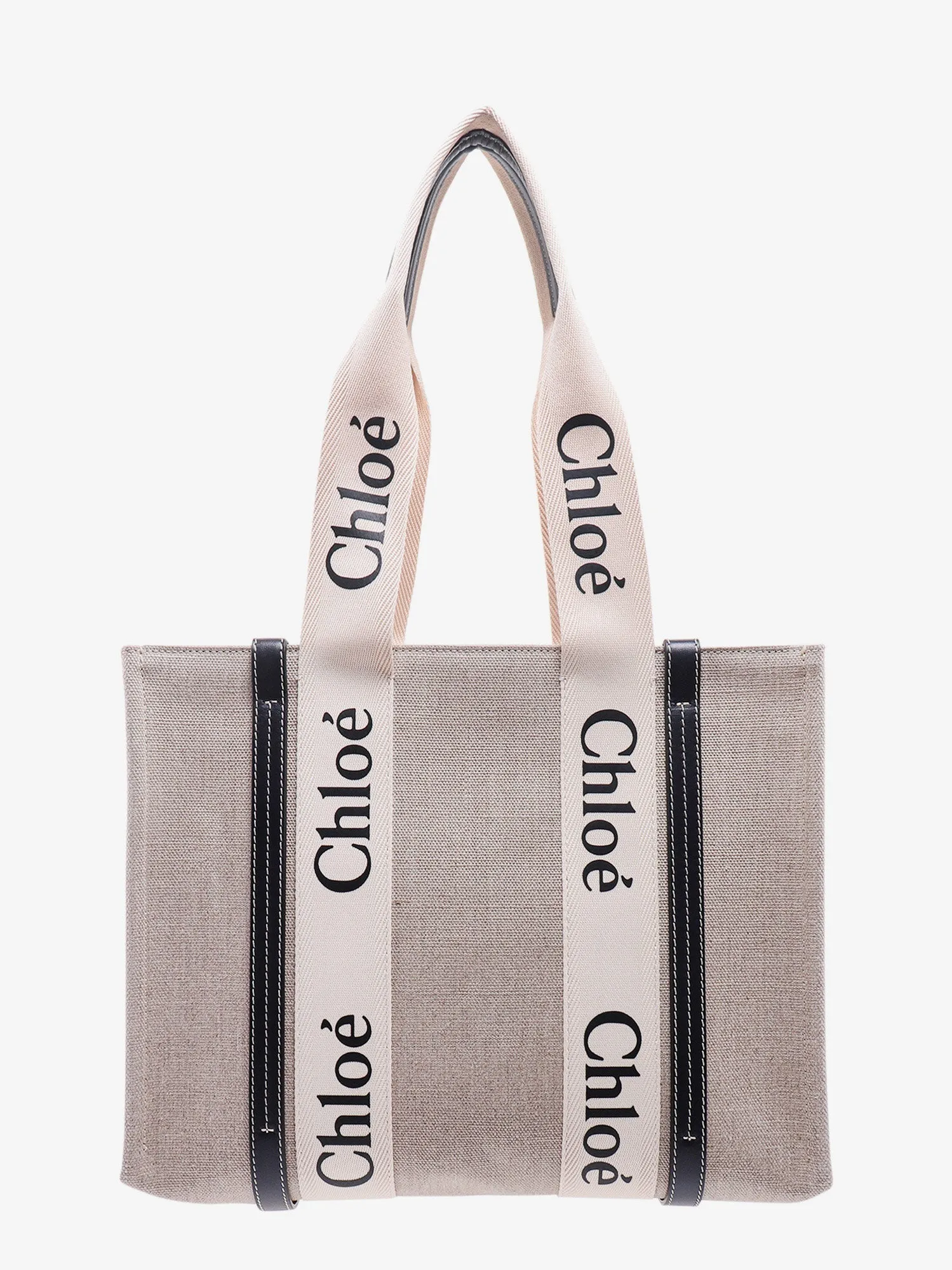 Chloe' Linen Shoulder Bag With Logo Print.This Bag Is Made With Lower Environmental Impact Material