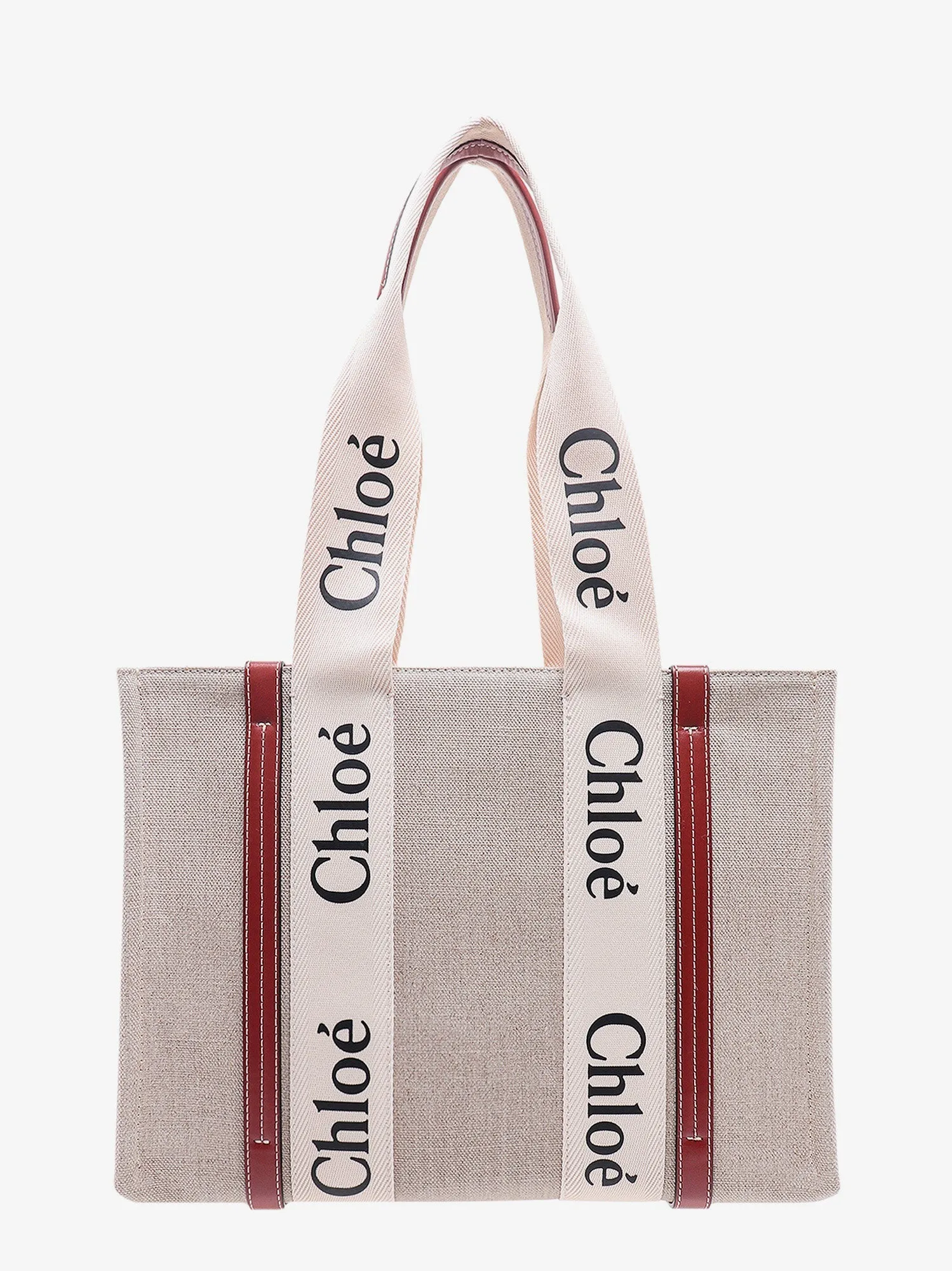 Chloe' Linen Shoulder Bag With Logo Print.This Bag Is Made With Lower Environmental Impact Material