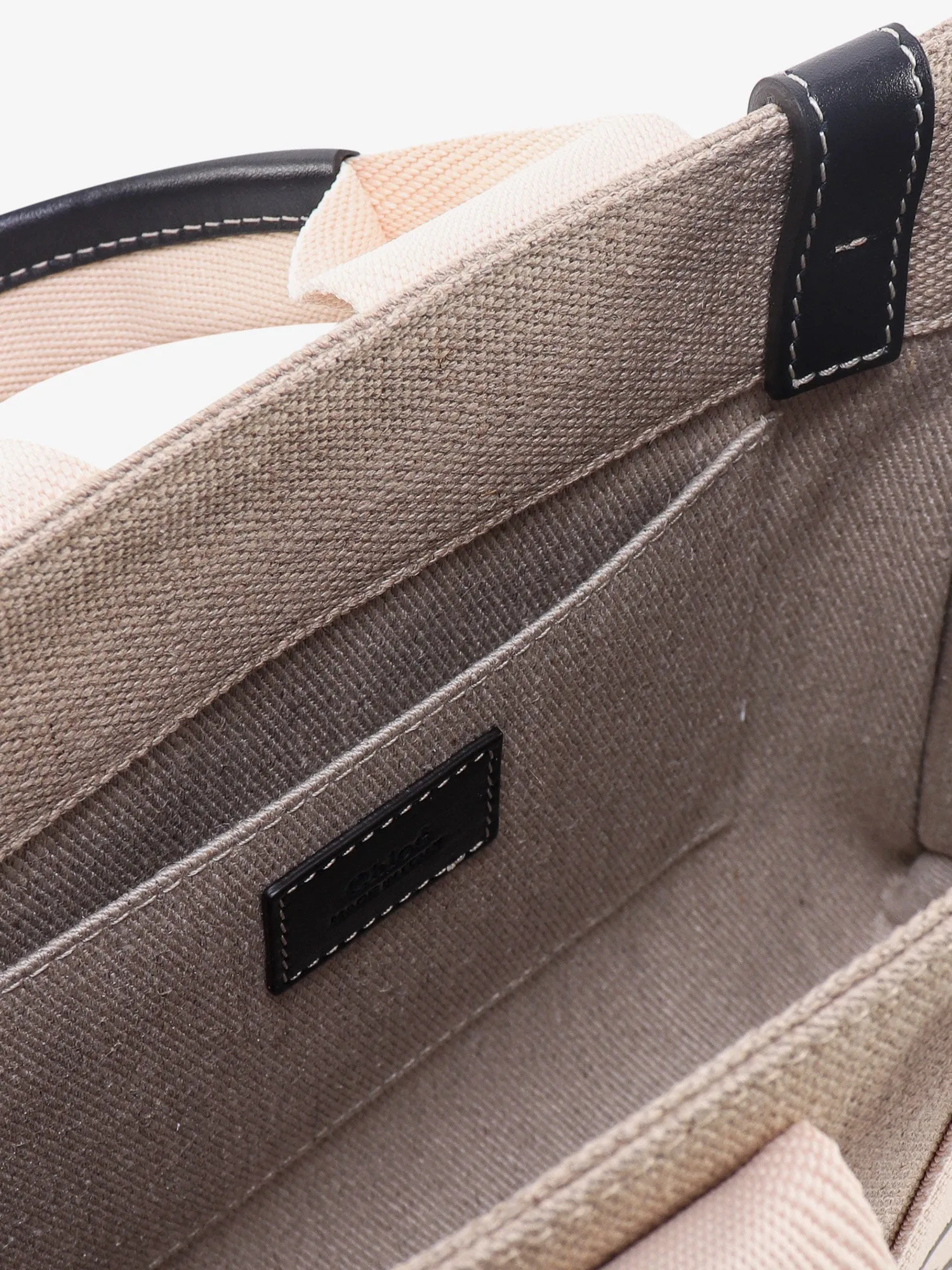 Chloe' Woody Small Linen And Leather Handbag.This Bag Is Made With Lower Environmental Impact Material