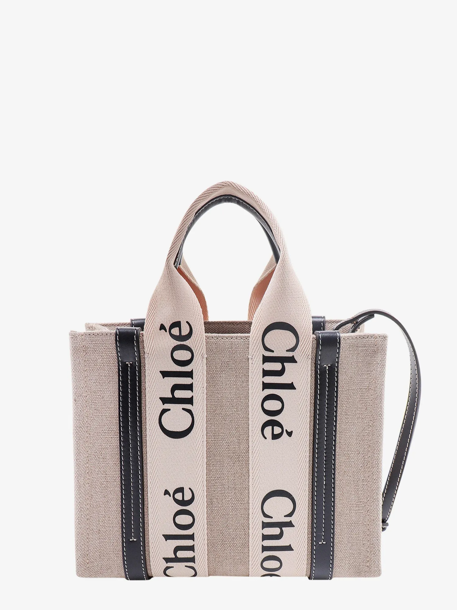 Chloe' Woody Small Linen And Leather Handbag.This Bag Is Made With Lower Environmental Impact Material