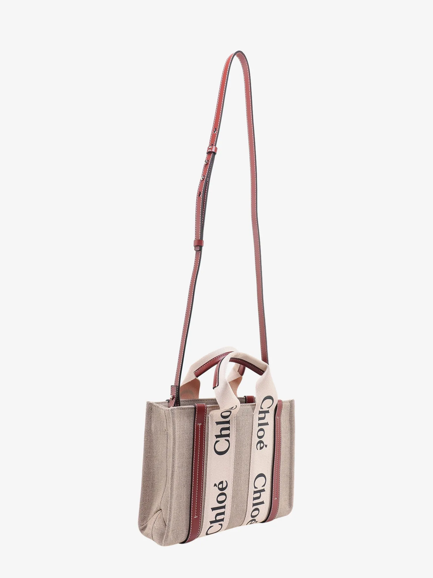 Chloe' Woody Small Linen And Leather Handbag.This Bag Is Made With Lower Environmental Impact Material