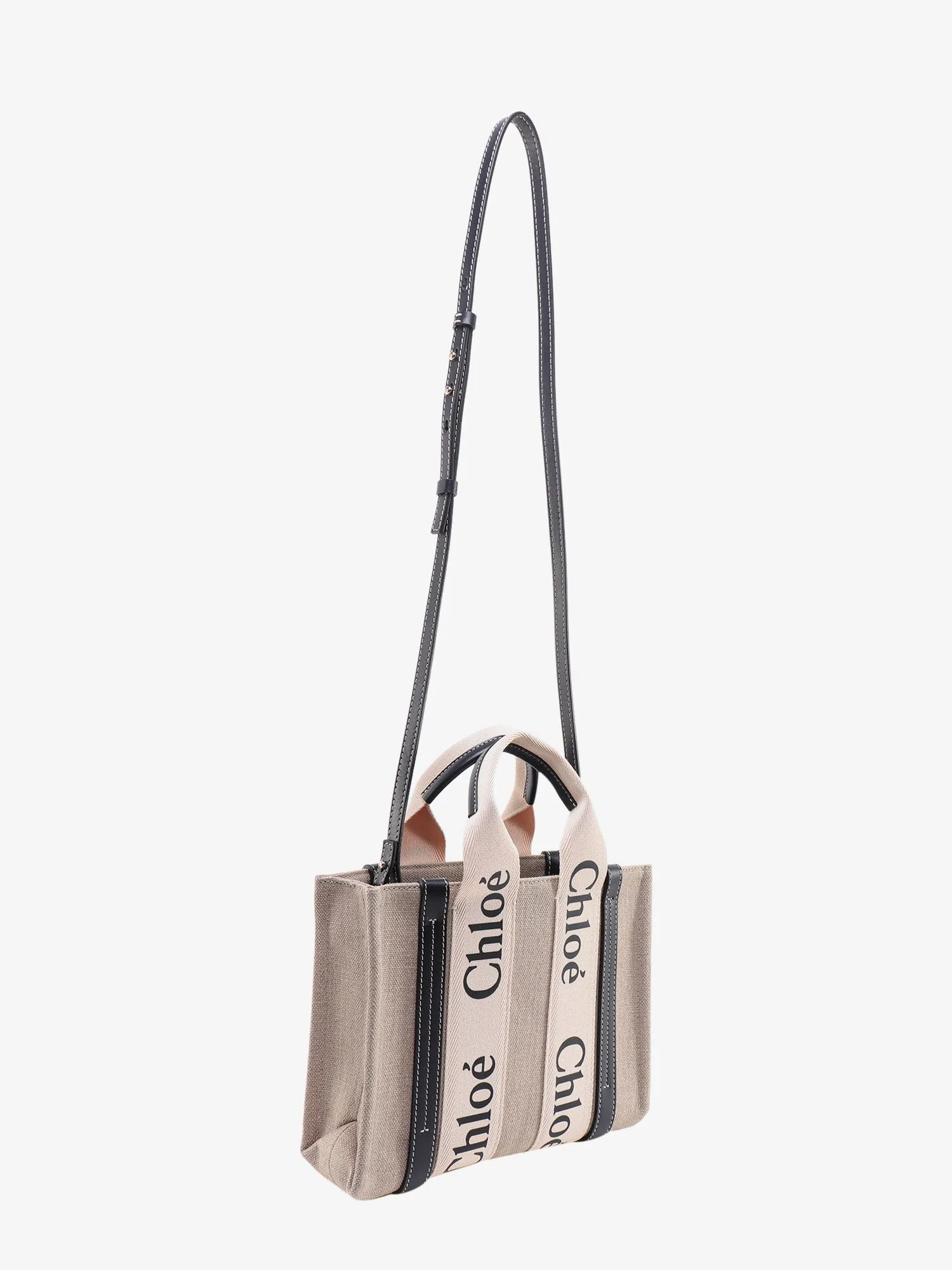 Chloe' Woody Small Linen And Leather Handbag.This Bag Is Made With Lower Environmental Impact Material