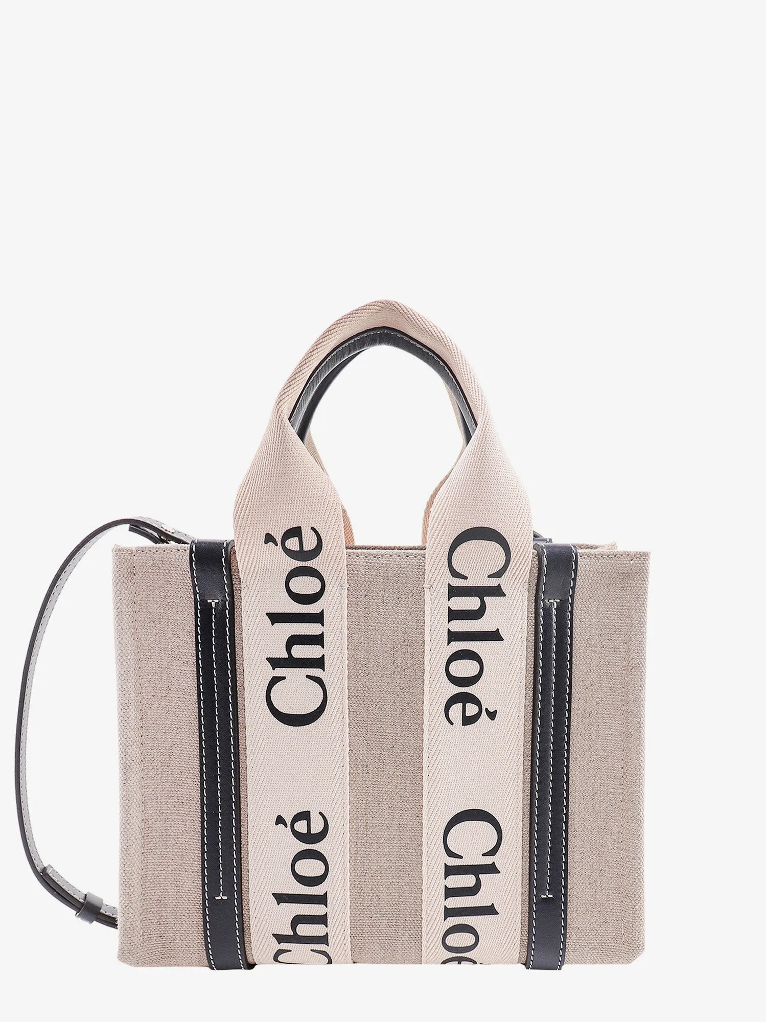 Chloe' Woody Small Linen And Leather Handbag.This Bag Is Made With Lower Environmental Impact Material