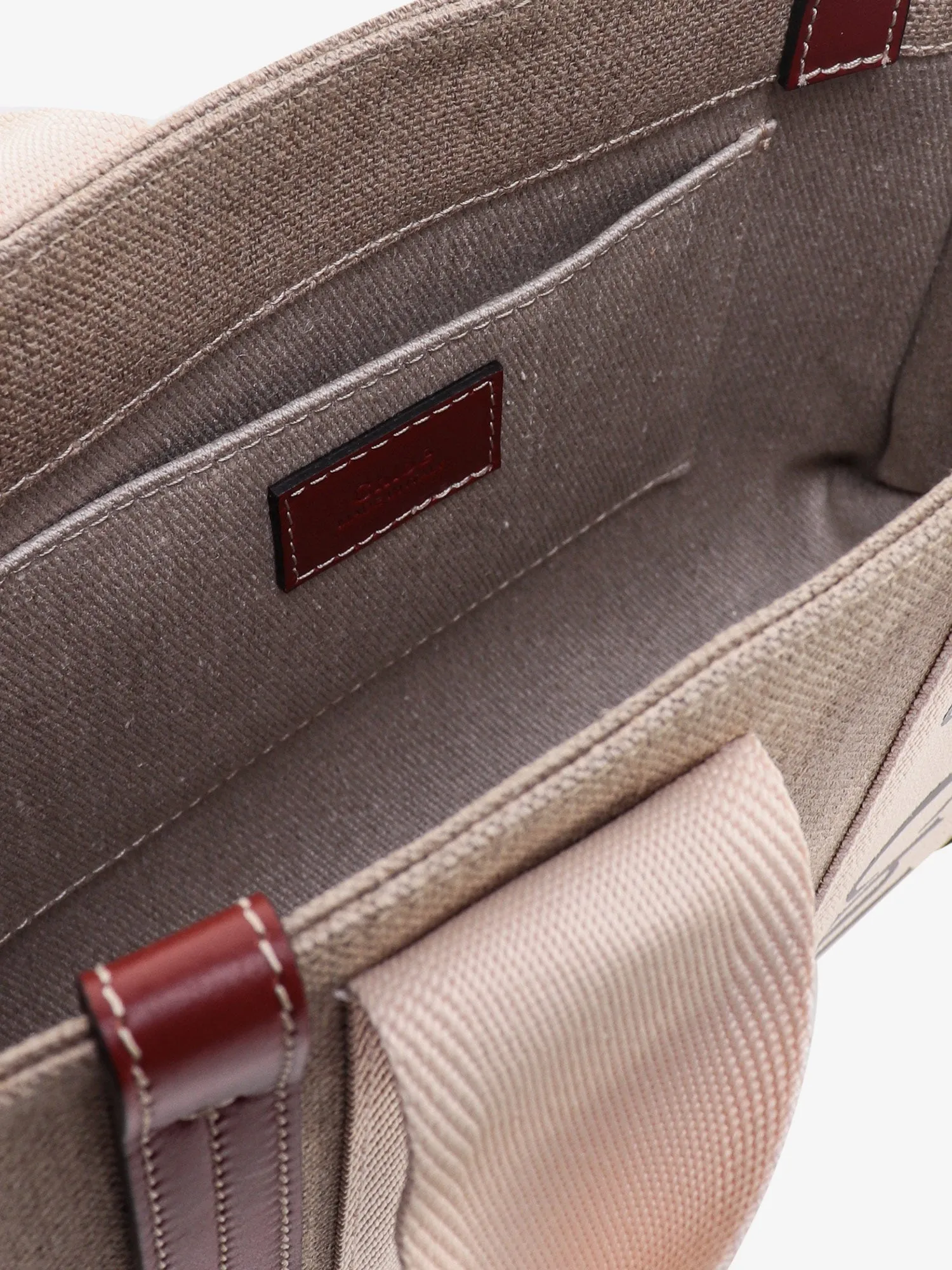 Chloe' Woody Small Linen And Leather Handbag.This Bag Is Made With Lower Environmental Impact Material