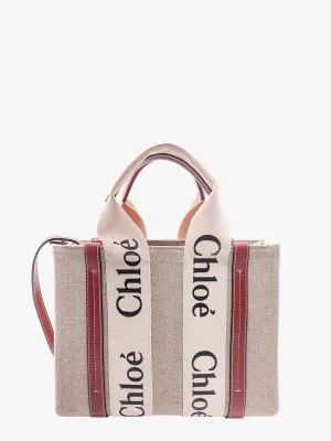 Chloe' Woody Small Linen And Leather Handbag.This Bag Is Made With Lower Environmental Impact Material