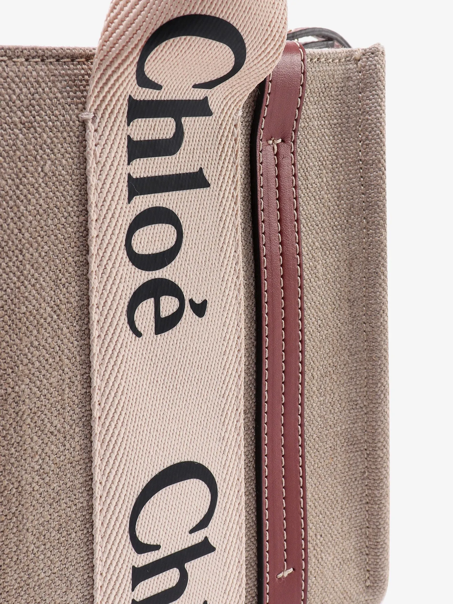 Chloe' Woody Small Linen And Leather Handbag.This Bag Is Made With Lower Environmental Impact Material