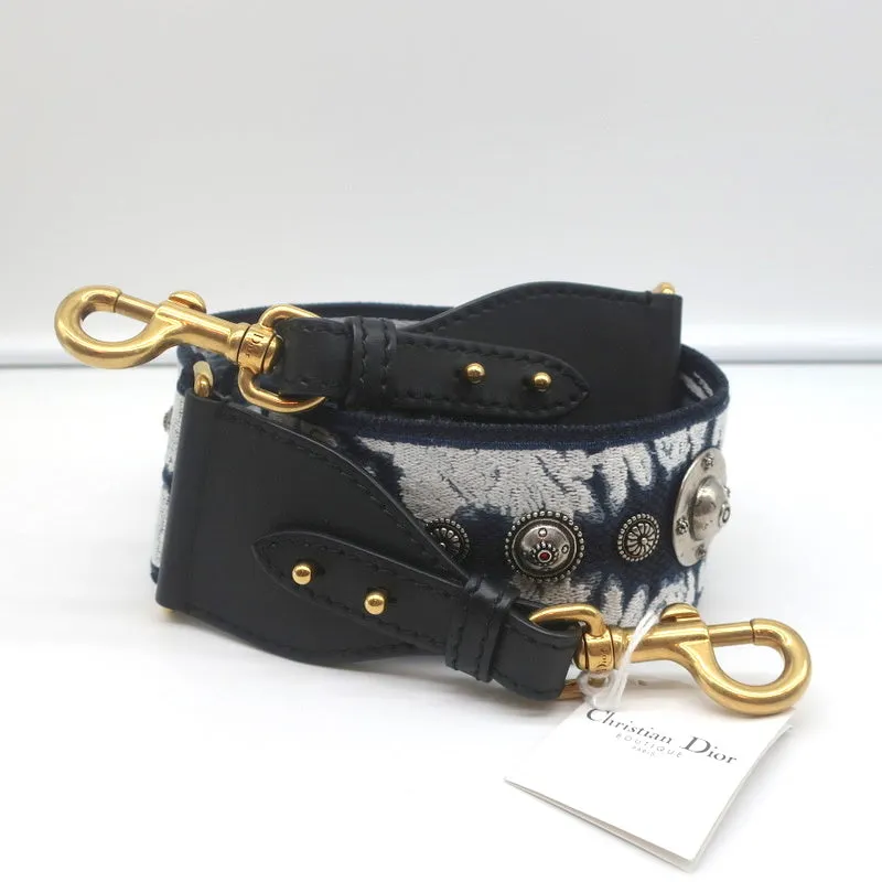Christian Dior Bohemian Shoulder Strap Navy Embellished Canvas Bag Strap NEW