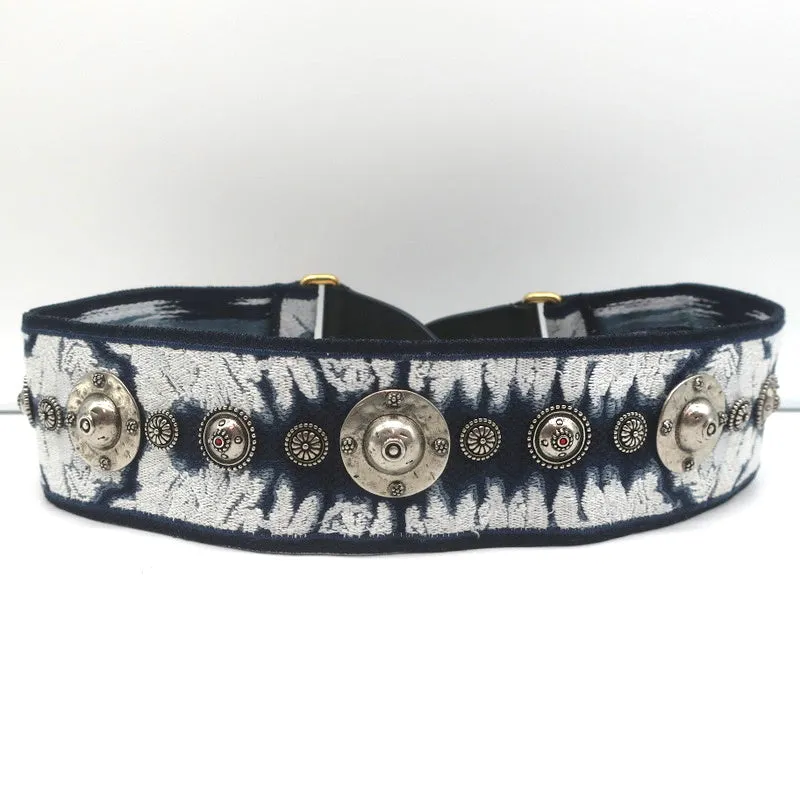 Christian Dior Bohemian Shoulder Strap Navy Embellished Canvas Bag Strap NEW