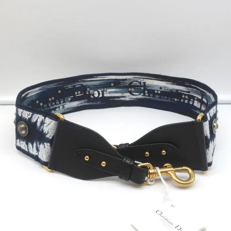 Christian Dior Bohemian Shoulder Strap Navy Embellished Canvas Bag Strap NEW