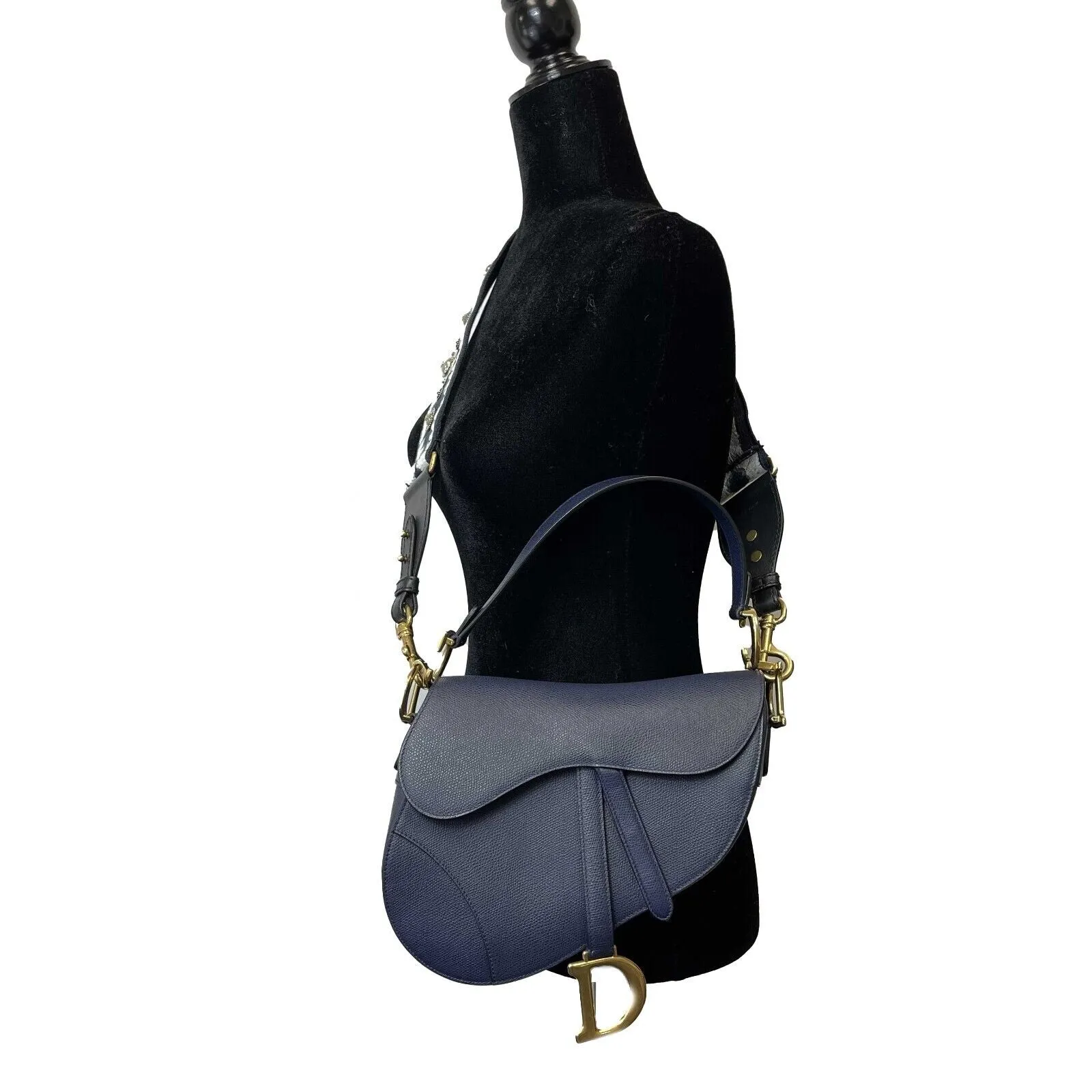Christian Dior - Excellent - Saddle Bag - Navy Blue - w/ Crossbody Strap