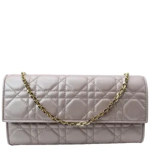 CHRISTIAN DIOR Leather Wallet on Chain Crossbody Bag Light Pink