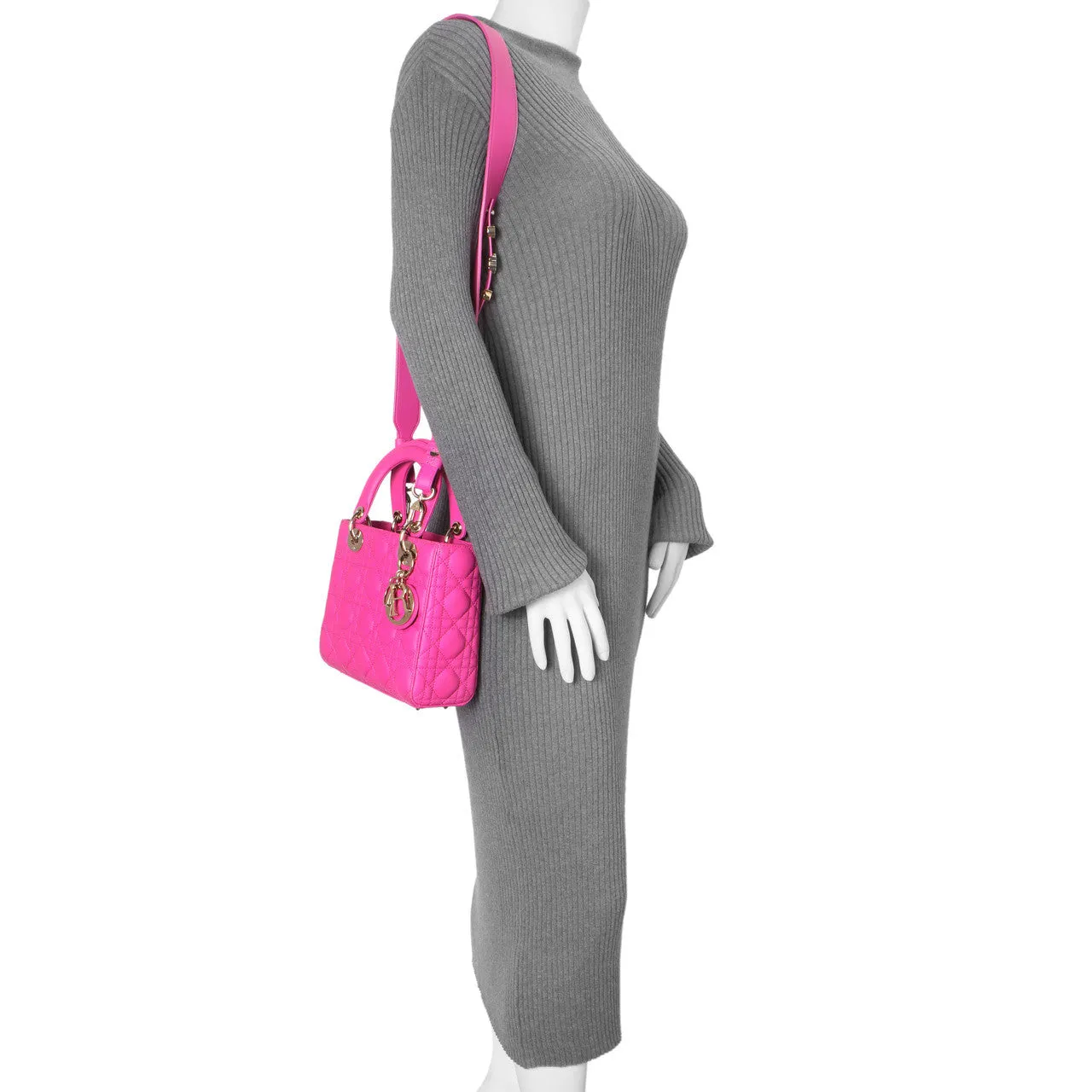 Christian Dior Magenta Lambskin Cannage Small My ABCDior Lady Dior