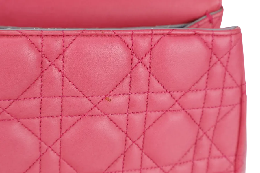 CHRISTIAN DIOR MISS DIOR FLAP CANNAGE BAG MEDIUM FUCHSIA LAMBSKIN SILVER HARDWARE NO DUST COVER