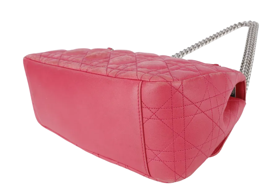 CHRISTIAN DIOR MISS DIOR FLAP CANNAGE BAG MEDIUM FUCHSIA LAMBSKIN SILVER HARDWARE NO DUST COVER