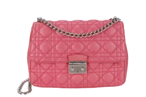 CHRISTIAN DIOR MISS DIOR FLAP CANNAGE BAG MEDIUM FUCHSIA LAMBSKIN SILVER HARDWARE NO DUST COVER