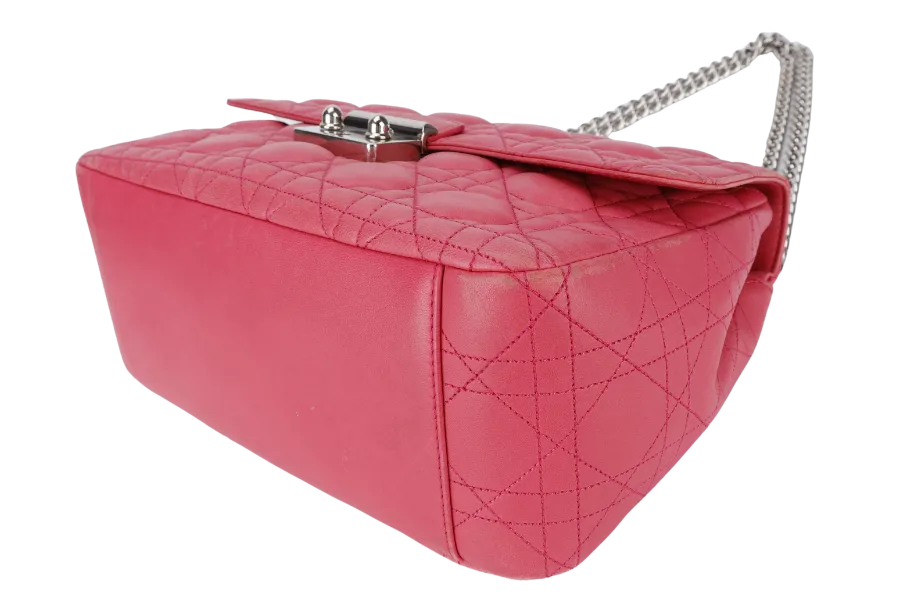 CHRISTIAN DIOR MISS DIOR FLAP CANNAGE BAG MEDIUM FUCHSIA LAMBSKIN SILVER HARDWARE NO DUST COVER