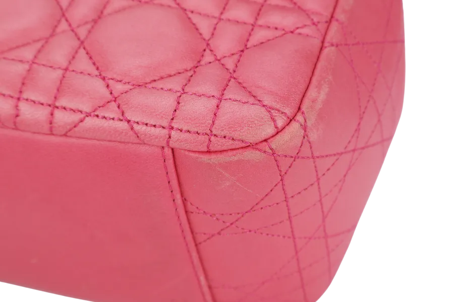 CHRISTIAN DIOR MISS DIOR FLAP CANNAGE BAG MEDIUM FUCHSIA LAMBSKIN SILVER HARDWARE NO DUST COVER