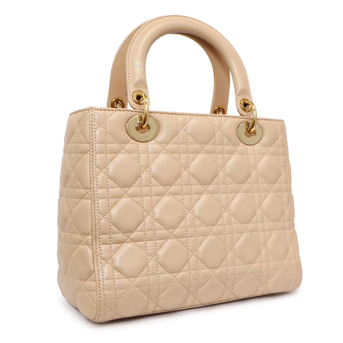 Christian Dior Nude Lambskin Cannage Medium Lady Dior