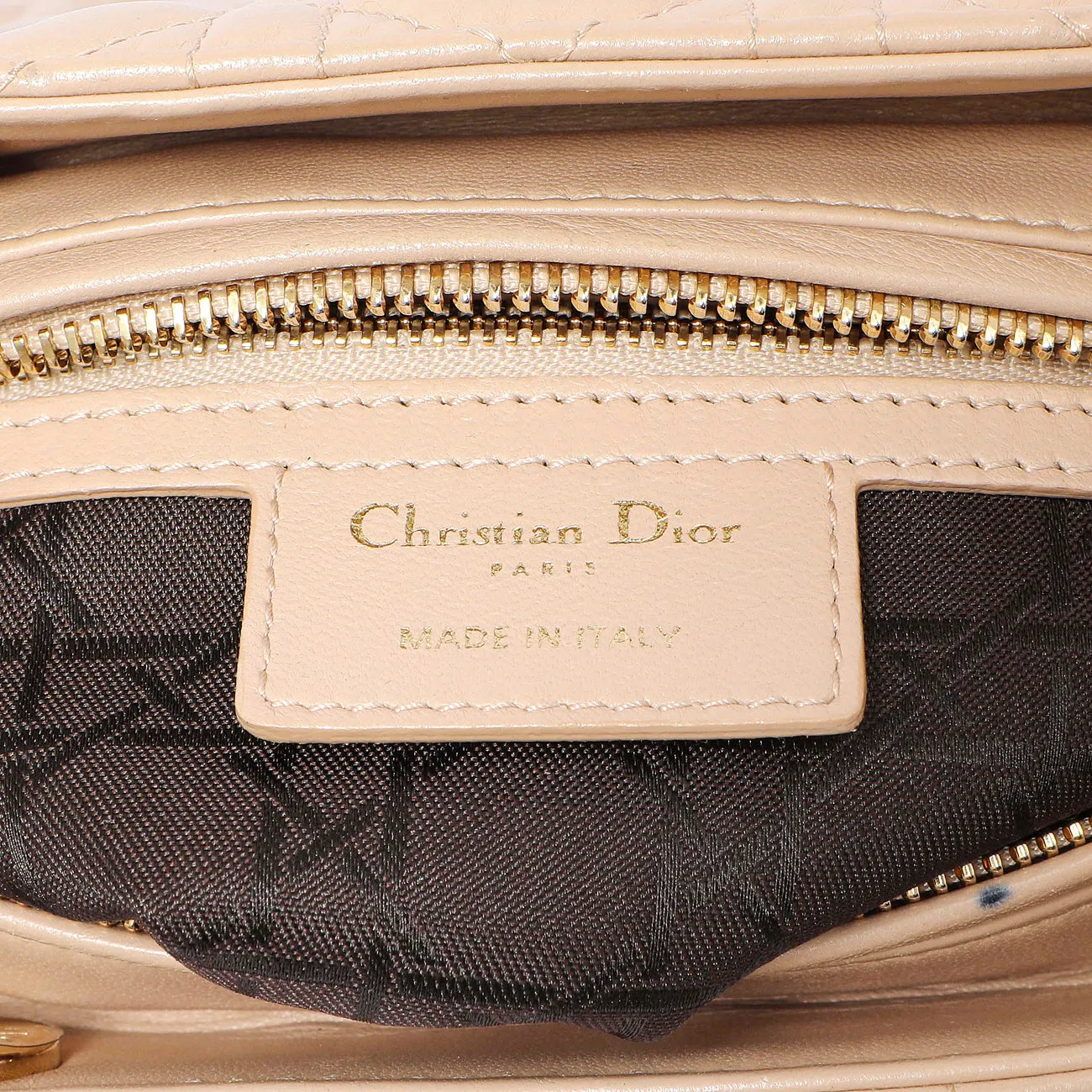 Christian Dior Nude Lambskin Cannage Medium Lady Dior